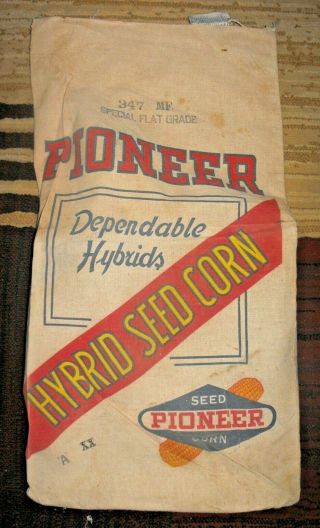 Vintage Pioneer Seed Corn Sack Bag W/1957 Tag Coon Rapids Iowa
