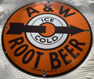 Vintage A & W Root Beer Porcelain Sign,  Soda,  Pop,  7up,  Mountain Dew,  Coca Cola