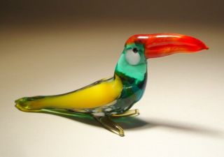 Blown Glass Figurine Art Colorful Bird Toucan With Red Beak