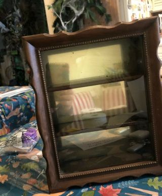Vintage Small Display Curio Cabinet Wood Glass Mirror