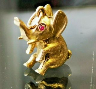 Heavy Georg Jensen Elephant,  Vintage Gold Charm,  Uk Hallmarked Gold Cp