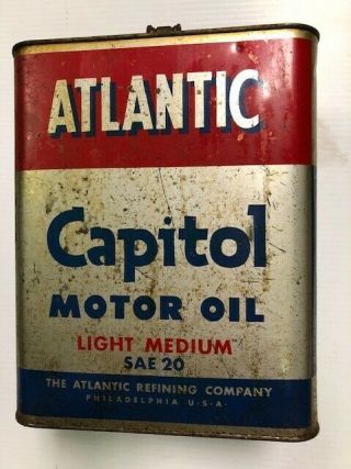 Vintage Atlantic Capitol Motor Oil 2 Gallon Can Philadelphia Pa 1116