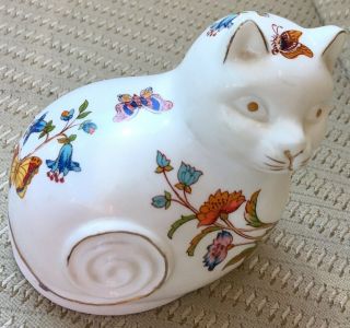 Summer Porcelain Cat Trinket Box W/ Flowers & Butterflies