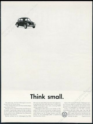 1960 Vw Volkswagen Beetle Car Photo Think Small Classic Vintage Print Ad