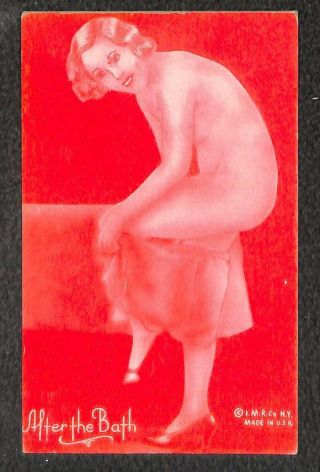 Mutoscope Pin - Up Red Tint Card Risque Good Looking Sexy Woman After The Bath