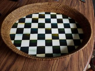 Mackenzie Childs Courtly Check Rattan And Enamel Serving Tray