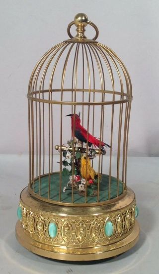 Vintage Two Bird Singing Bird In Cage Automaton Music Box Not,