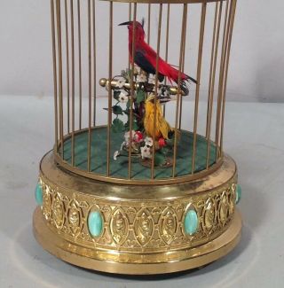 Vintage TWO BIRD Singing Bird in Cage AUTOMATON MUSIC BOX Not, 2