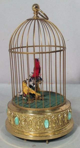 Vintage TWO BIRD Singing Bird in Cage AUTOMATON MUSIC BOX Not, 3
