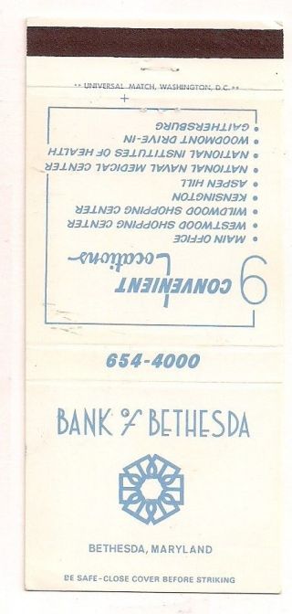 Bank Of Bethesda 9 Locations Bethesda Md Montgomery County Matchcover 040117