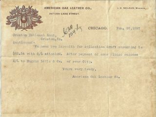 1897 Chicago American Oak Leather Co Vignette On Letterhead