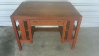 Vintage Signed Arts And Crafts Limbert Mission Oak Library Table Desk