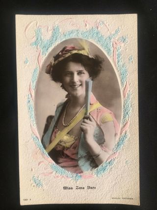 Vintage Collectable Postcard - Early 1900s - Miss Zena Dare - Embossed - Beagle