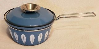 Mid Century Modern,  Cathrineholm Norway Blue Enamelware Lotus Sauce Pot / Pan 7 "
