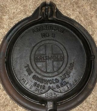 Vintage American Griswold No.  8 Cast Iron Waffle Maker 885/886 Pat’d Erie Pa 1908