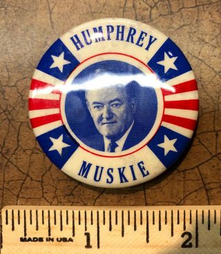 Hubert Humphrey: Humphrey Muskie VINTAGE 1968 Presidential Campaign Button RARE 2