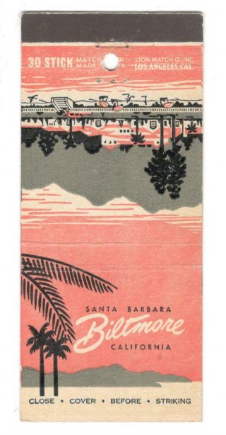 Biltmore Hotel Santa Barbara California Vintage Matchbook Cover Mo14