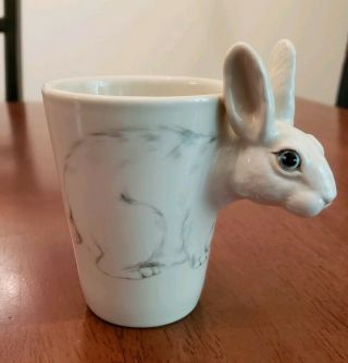 Blue Witch 3d Bunny Rabbit Figural Coffee Mug Cup Off White Rabbit Head Handle