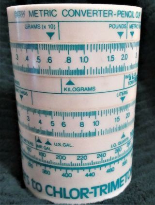 Vintage Advertising Slide Rule Plastic Pencil Cup Metric Converter Penil Cup