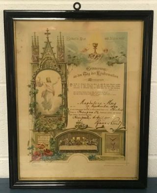Antique 1886 Framed German Confirmation Certificate