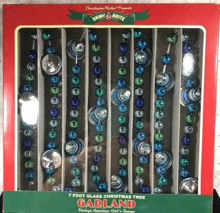 Radko Shiny Brite Garland Winter Frost Garland With Bells 7ft Teal Green Silver