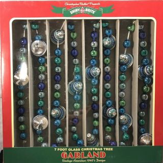 Radko Shiny Brite Garland Winter Frost Garland with Bells 7ft teal green silver 2