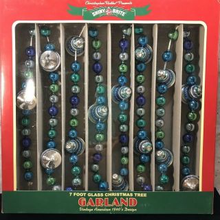 Radko Shiny Brite Garland Winter Frost Garland with Bells 7ft teal green silver 3