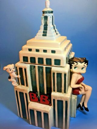 Vintage Betty Boop Skyscraper Cookie Jar With Betty And Her Dog,  Pudgy,  12 "