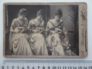 Circa Late 19th Century Three Women Playing Lutes Cabinet Card H S Mendelssohn