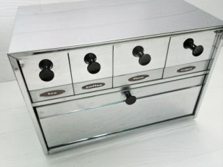 Vintage Mid Century Modern Chrome Metal Bread Box Canister Combo Kitchen Kitsch