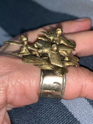 Vintage Brutalist Brass Sterling Modernist Pal Kepenyes Ring Sz 6 Birds 3