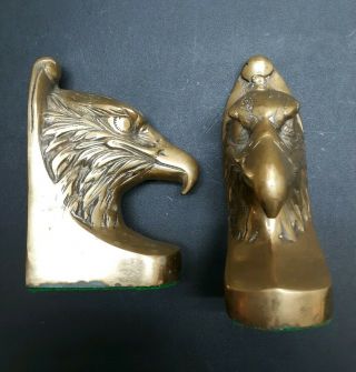 Pair Vintage Detailed Solid Brass Us Bald Eagle Head Patriot Book Ends Americana