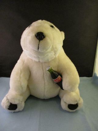 Vintage 1993 Coca Cola Coke Large Plush Polar Bear 13 " Holding Bottle