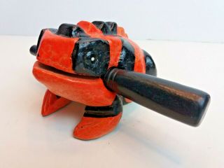 Orange And Black Hand Carved Wooden Frog Musical Croaking Instrument Block