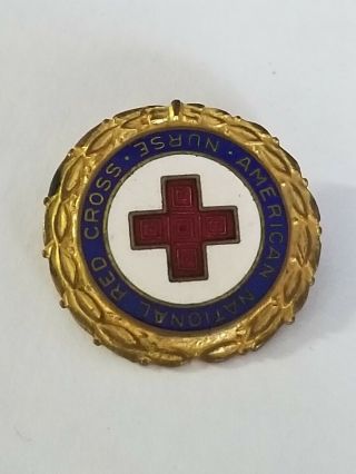 Vintage American National Red Cross Nurse Pin Gold Colored Enameled Numbered