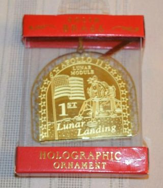 Vintage Solid Brass Holographic Ornament 1st Lunar Landing/kennedy Space Center