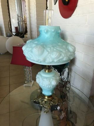 Vintage Fenton Poppy Blue Gone With The Wind Parlor Lamp