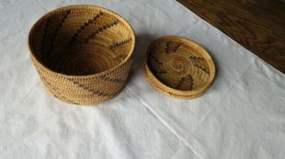 OLD VINTAGE NATIVE AMERICAN INDIAN BASKET WITH LID HANDWOVEN 3