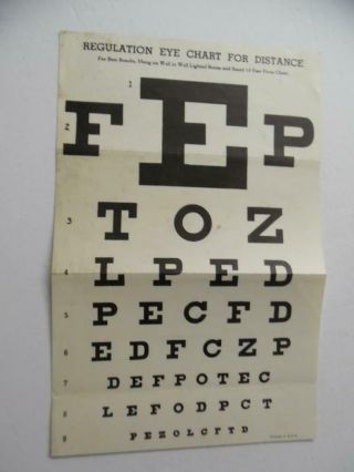 Vintage Regulation Eye Chart For Distance Eye Test Snellen Chart Old