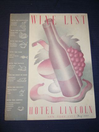 Vintage Wine List - Menu - Hotel Lincoln - York City - May 1939