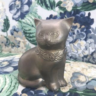 Vintage Solid Brass Cat Figurine Paperweight Siamese Sitting Made In India