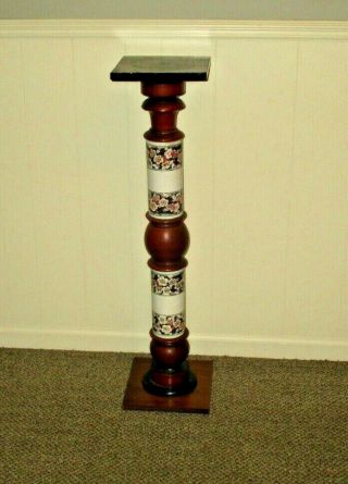 Vintage Wood & Ceramic Pedestal Table Stand 38 5/8 "