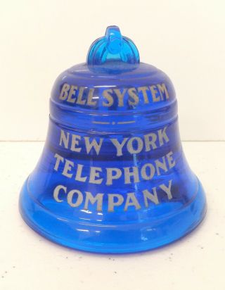 Vintage Blue Glass Bell Paperweight Bell System York Telephone Company T22