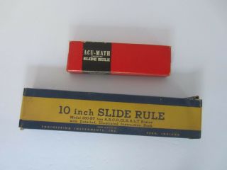 2 Slide Rules,  Engineering Instruments 250 - Bt & Acu - Math 1240 W/ Case Box Book