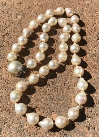 Vintage 14k White Gold 10mm South Sea Baroque Pearl Necklace 18.  5 " - 46.  3 Grams
