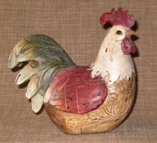 Charming Carved Wood Look Rooster Detail Farmhouse Folk Art Prim