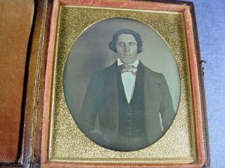 Extremely Handsome Man Daguerreotype 1/6 Plate Leather Case
