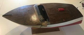 Vintage Rc Boat Inboard Wooden Cruising Speed Boat - Approx.  40 " Long