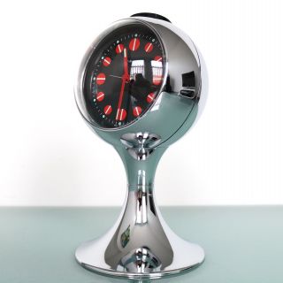 Retro German Blessing Alarm Clock Mantel Vintage Chrome Pedestal Space Age Top