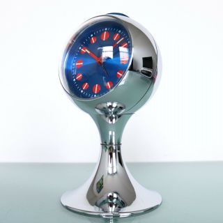 German Staiger Retro Alarm Clock Mantel Top Mid Century Chrome Pedestal Vintage